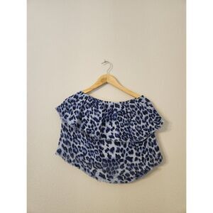 Michael Stars Blue Leopard Print Fleur Strapless Top | Size S